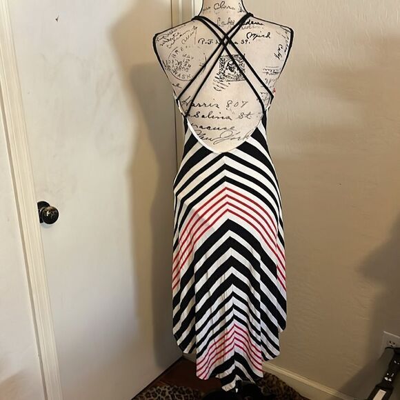 Bebe Hi-Lo Striped Black White Red Hi-Lo Dress Event Party - Picture 5 of 16
